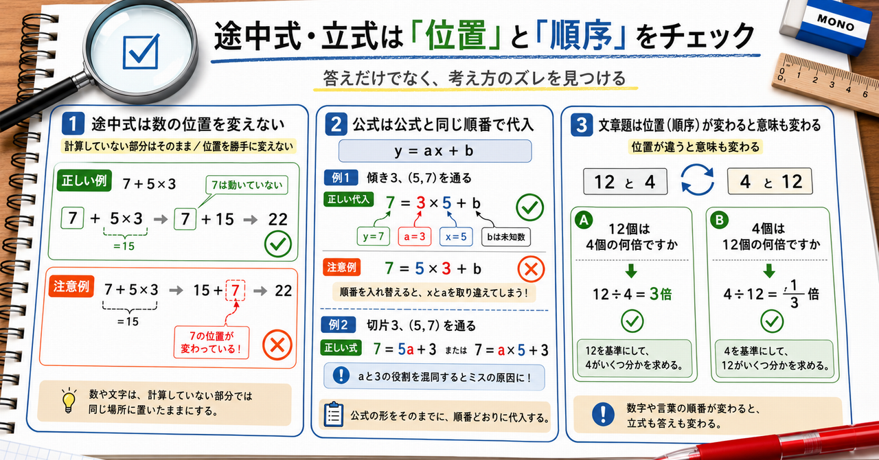 途中式や立式から弱点がわかる！算数・数学で位置や順序を意識するのが大切な理由